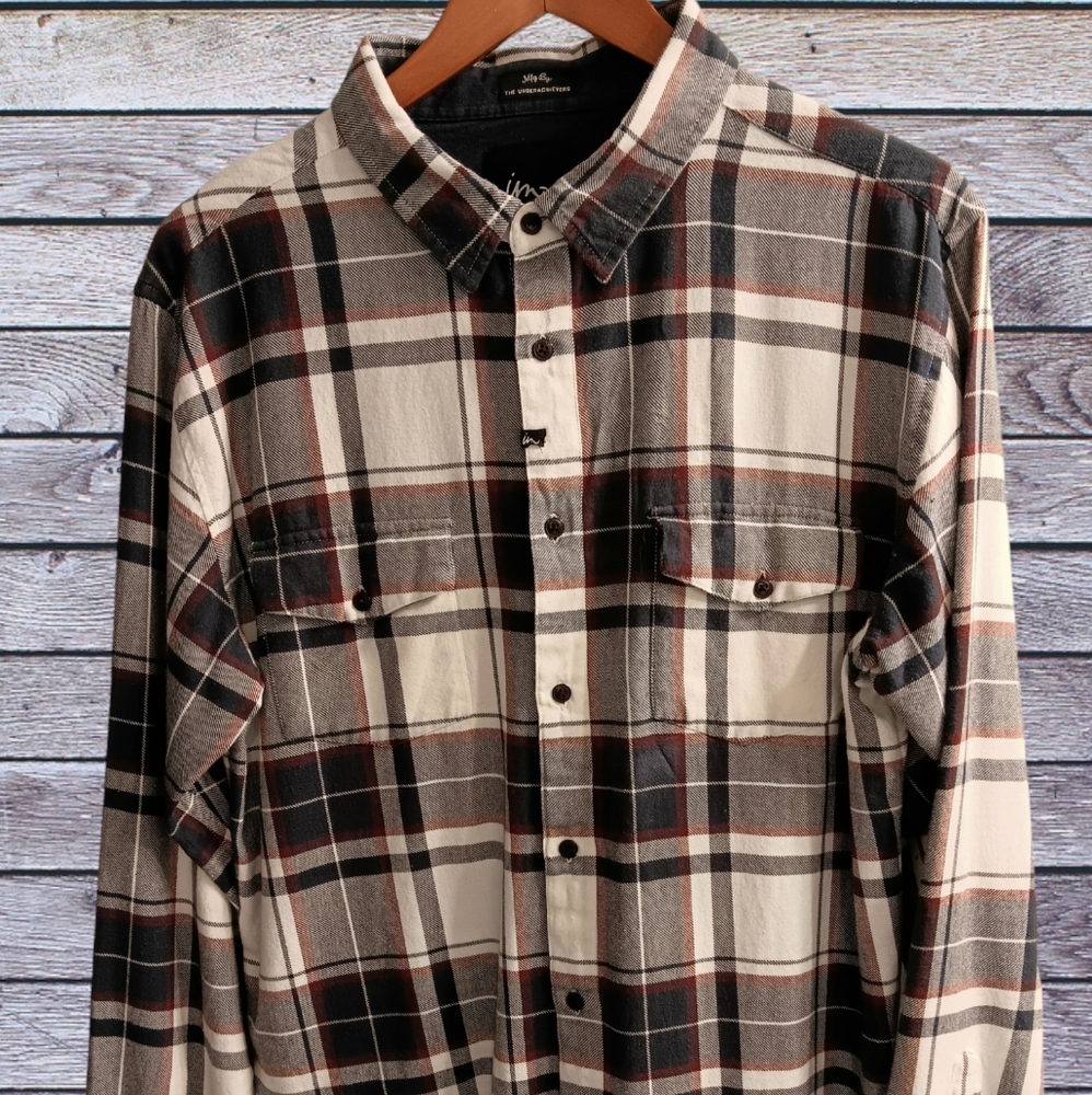 Men's Plaid Shirt Size XL 100% Cotton L/S Button UK Up mfg by the Underchievers